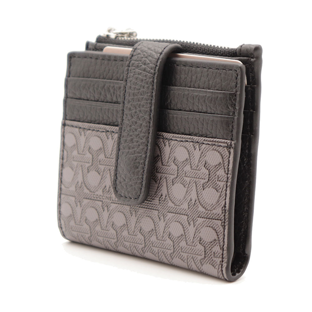 Portafoglio Mini Donna COCCINELLE in Pelle Nera Multi Linea Metallic Coated Monogram