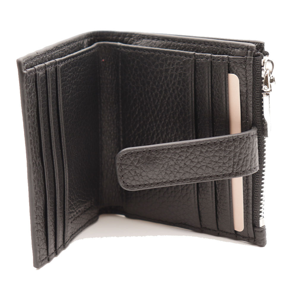 Portafoglio Mini Donna COCCINELLE in Pelle Nera Multi Linea Metallic Coated Monogram