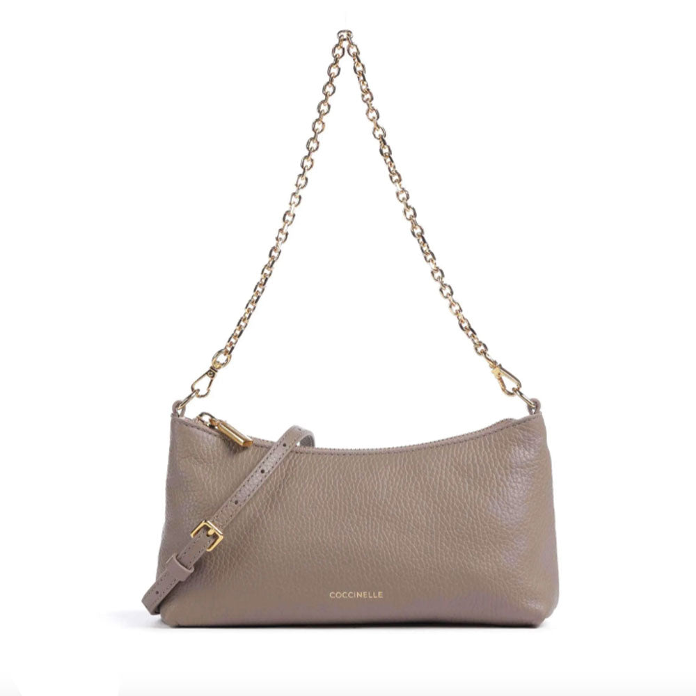 Borsa Donna a Spalla COCCINELLE in Pelle Warm Taupe Linea Aura