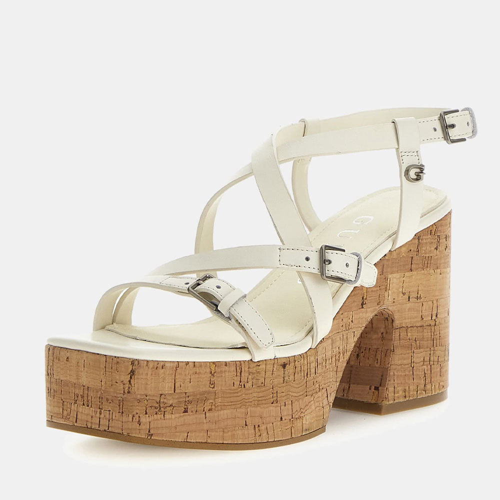 Sandali Donna GUESS con Tacco Linea Corke in Pelle Colore Ivory