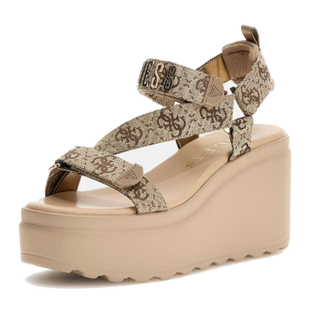Guess Damani Sandali Con Zeppa Donna In EVA, Cinturino Floreale Con Strass, Punta Aperta, Zeppa 7,5 Cm, Leggeri E Comodi