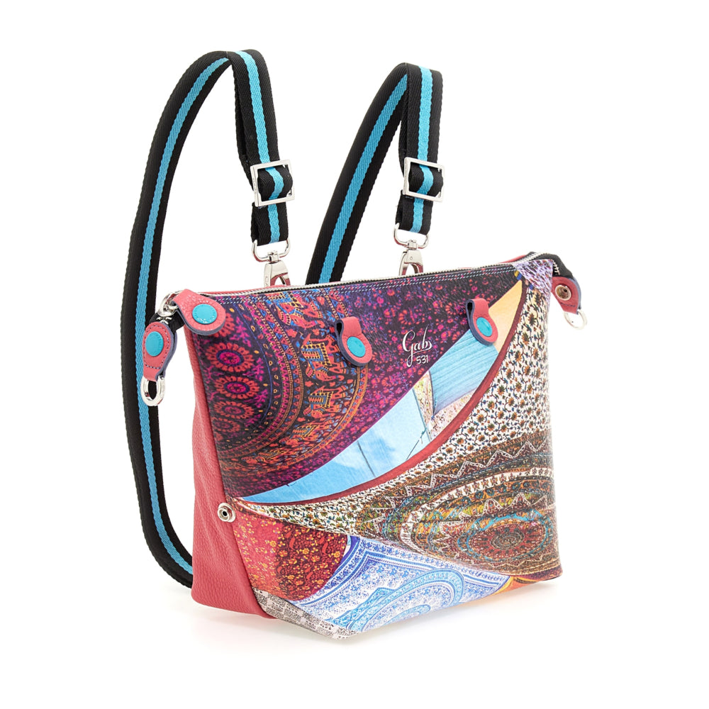 GABS G3 PLUS Holiday Damenhandtasche mit Schultergurt aus mittelgroßem Ibiza-Leder mit Foulard-Print