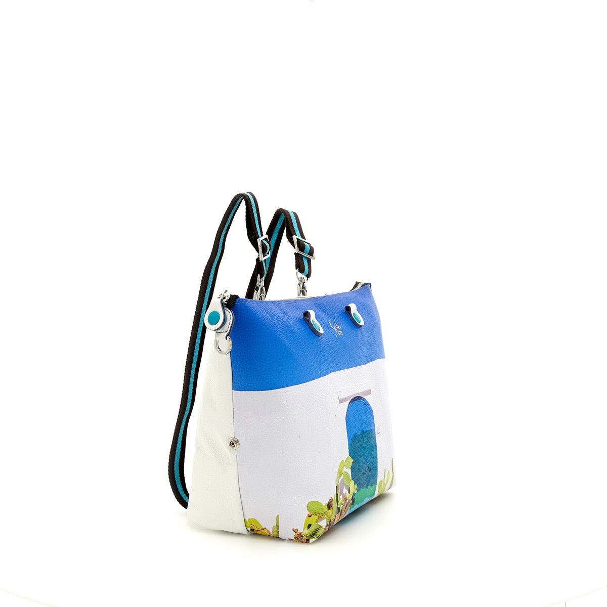 GABS G3 PLUS Holiday Damenhandtasche mit Schultergurt aus großem blauem Leder mit Porta-Print