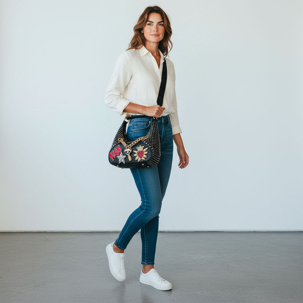 Borsa Donna a Spalla Media BRACCIALINI linea Rock colore Nero