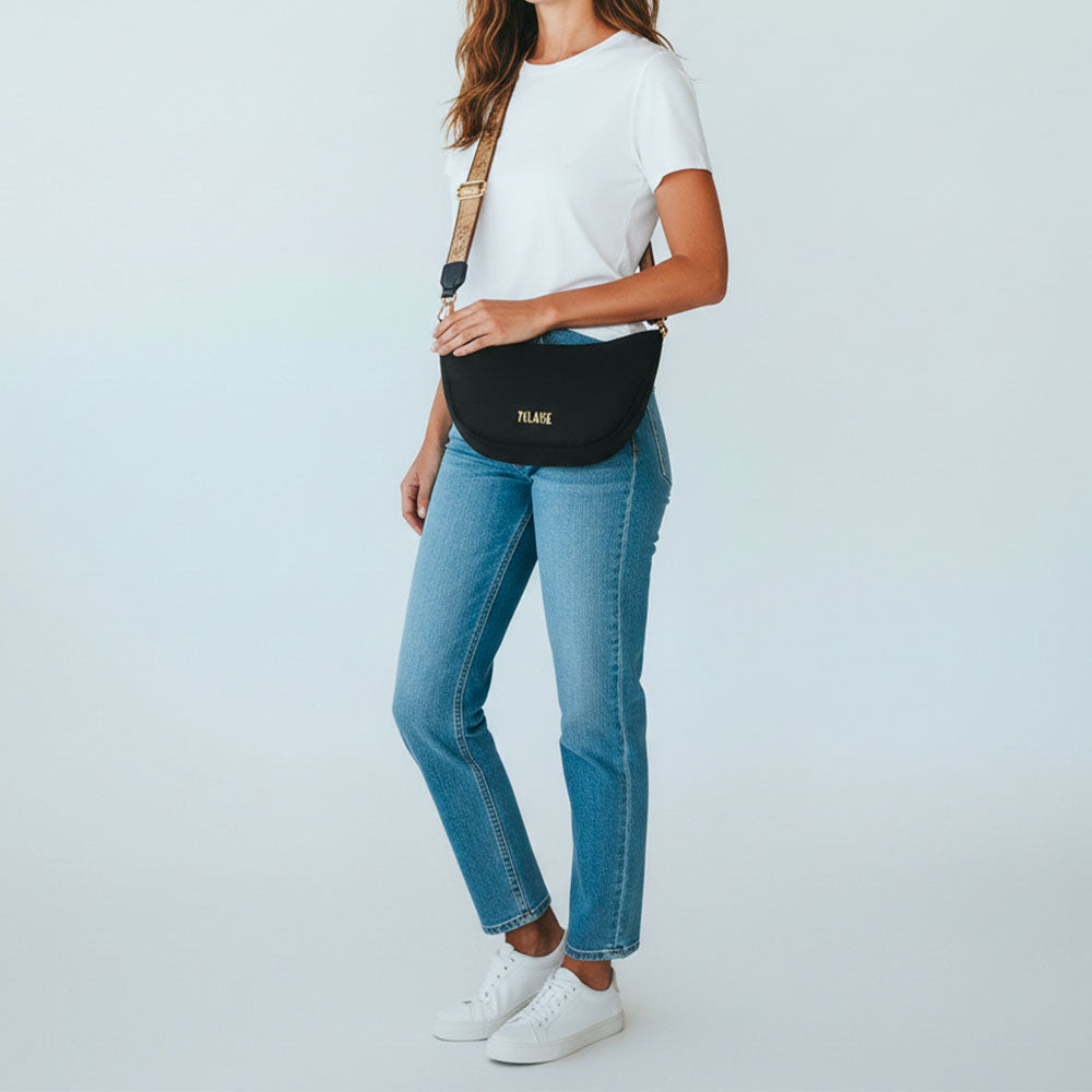 Borsa Donna Mezzaluna Mini 1A Classe Alviero Martini linea Puffy Nylon Nera LD24