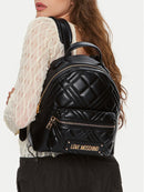 LOVE MOSCHINO Damenrucksack Quilted Line Schwarz mit Gunmetal-Logo