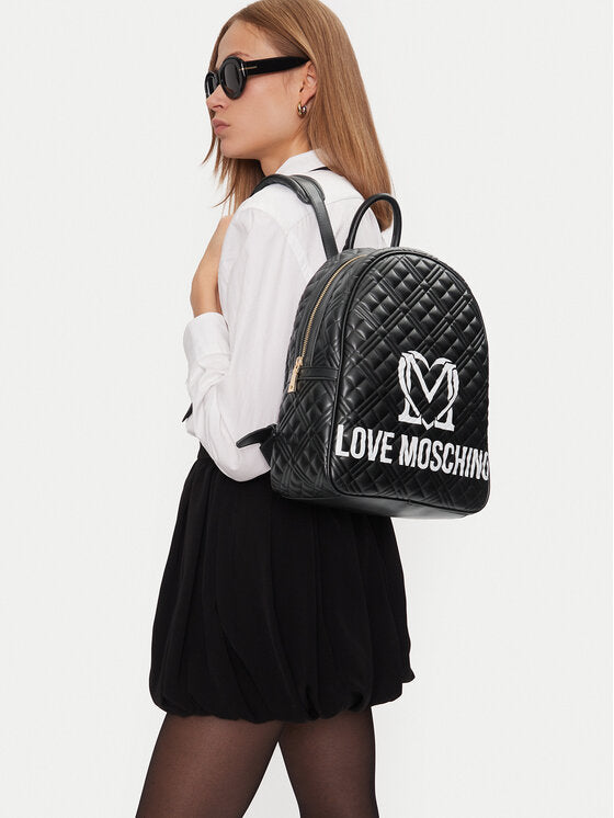 Damen-Stepprucksack LOVE MOSCHINO Schwarze Quilt-Logo-Linie