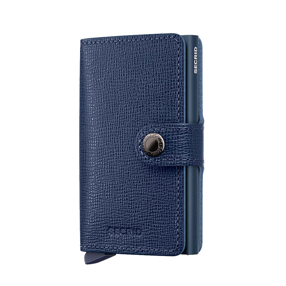 SECRID Miniwallet Crisple Line Kartenetui mit Clip aus blauem Leder mit RFID