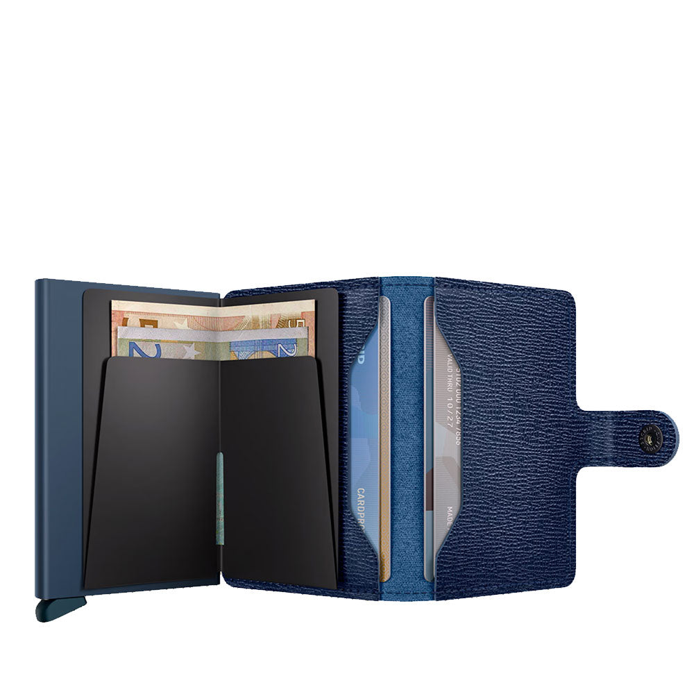 SECRID Miniwallet Crisple Line Kartenetui mit Clip aus blauem Leder mit RFID