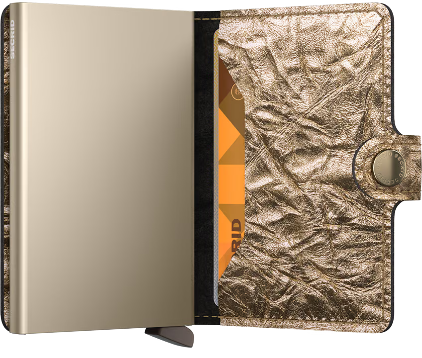 Porta Carte con Clip SECRID linea Miniwallet Crunch in Pelle Gold con RFID