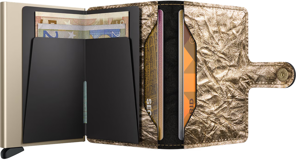Porta Carte con Clip SECRID linea Miniwallet Crunch in Pelle Gold con RFID