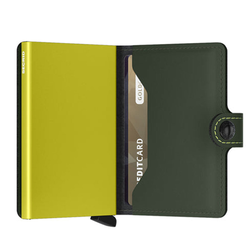 Porta Carte con Clip SECRID linea Miniwallet Matte in pelle Green & Lime con RFID