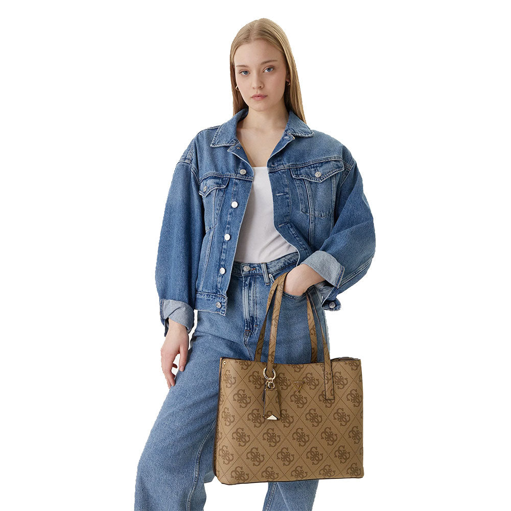 Borsa Donna a Spalla Shopper GUESS Linea Meridian colore Latte Logo