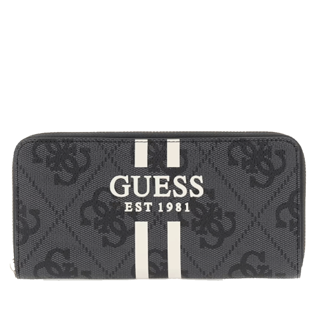 GUESS Damen-Geldbörse mit Rundum-Reißverschluss, Laurel II-Linie, Kohle-Logofarbe