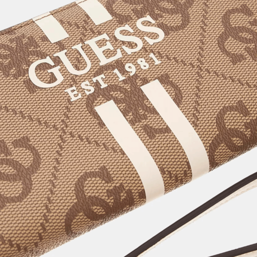 GUESS Damen-Geldbörse mit Rundum-Reißverschluss, Laurel II Line, Milchfarben-Logo