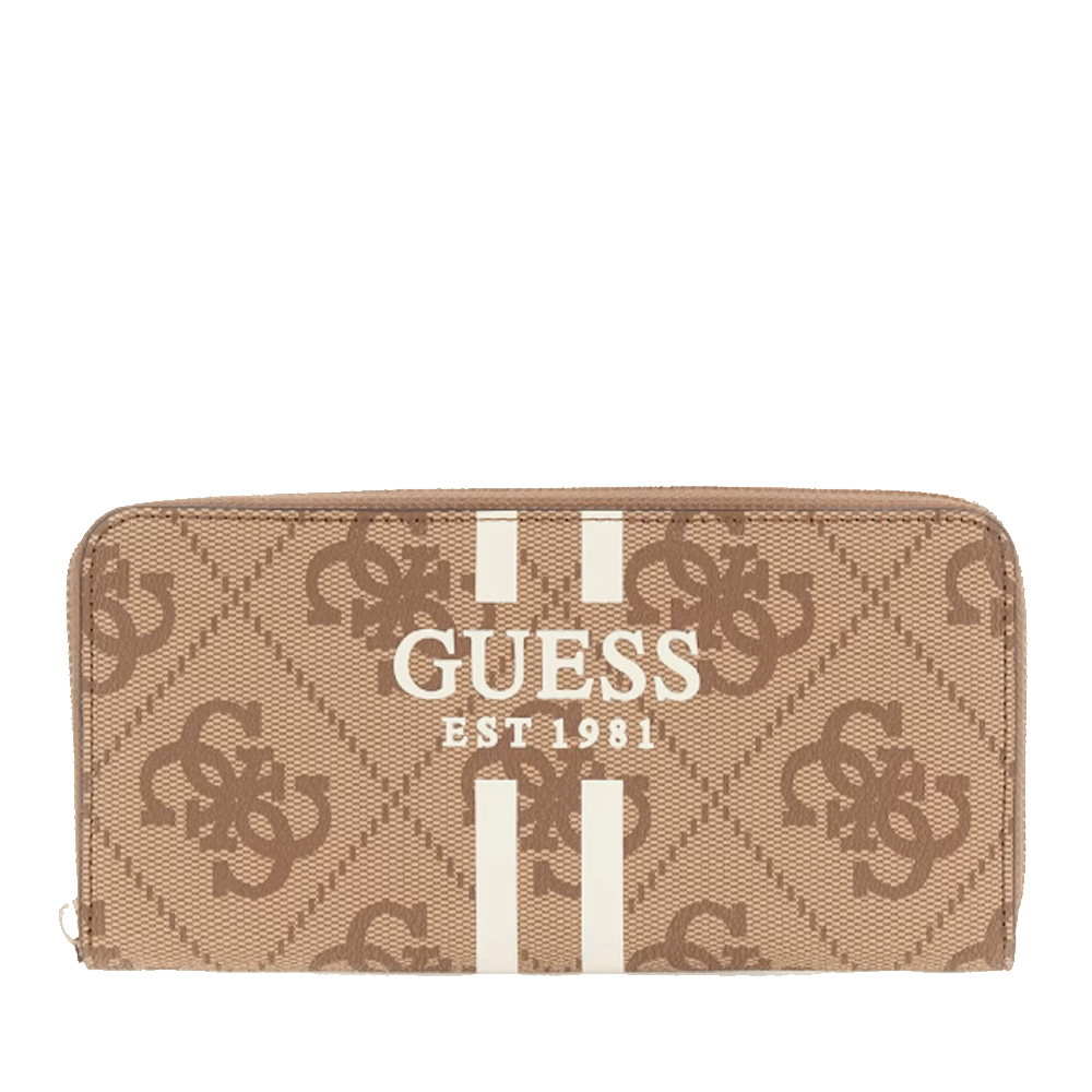 GUESS Damen-Geldbörse mit Rundum-Reißverschluss, Laurel II Line, Milchfarben-Logo