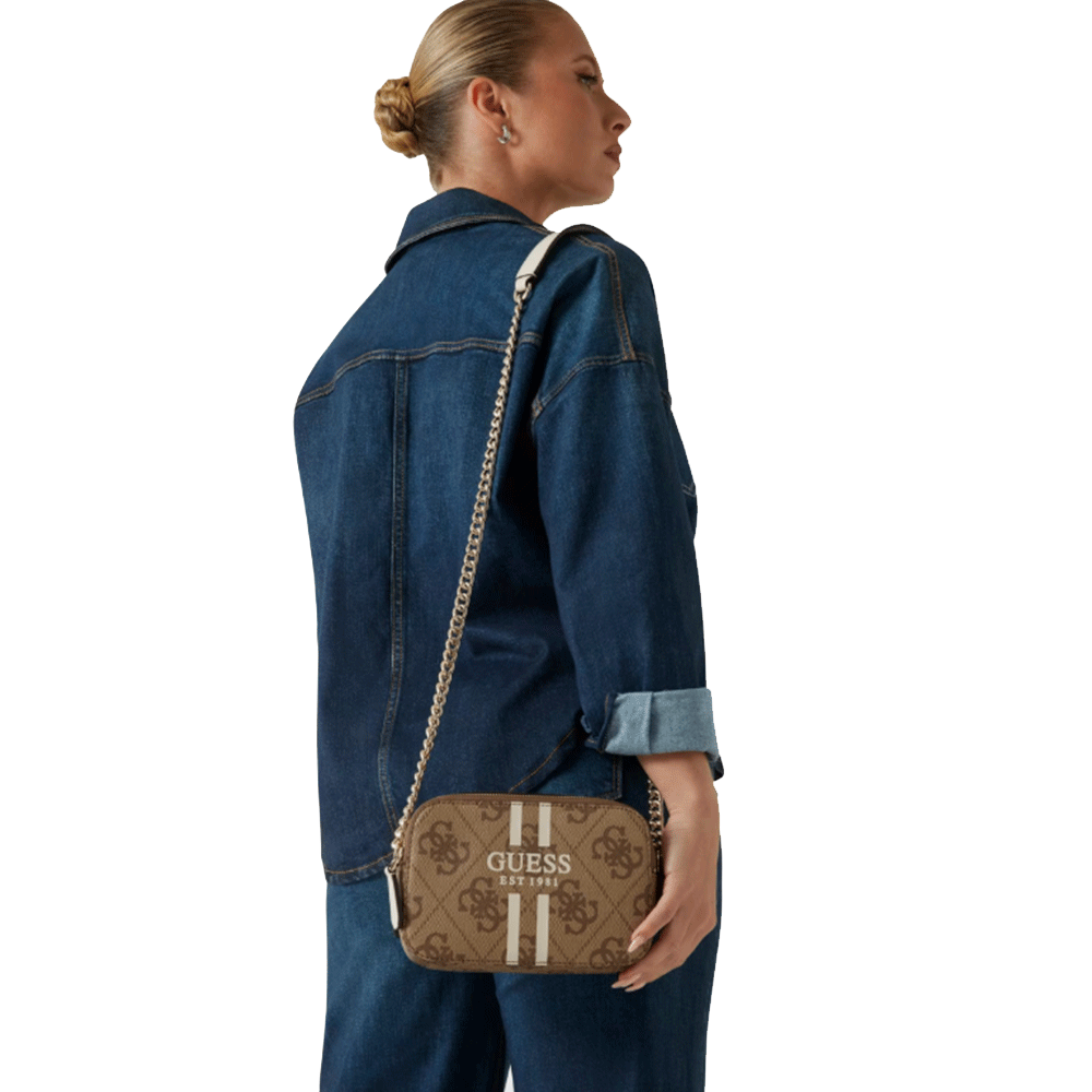 Borsa Donna a Tracolla Camera Bag GUESS Linea Noelle colore Latte Logo