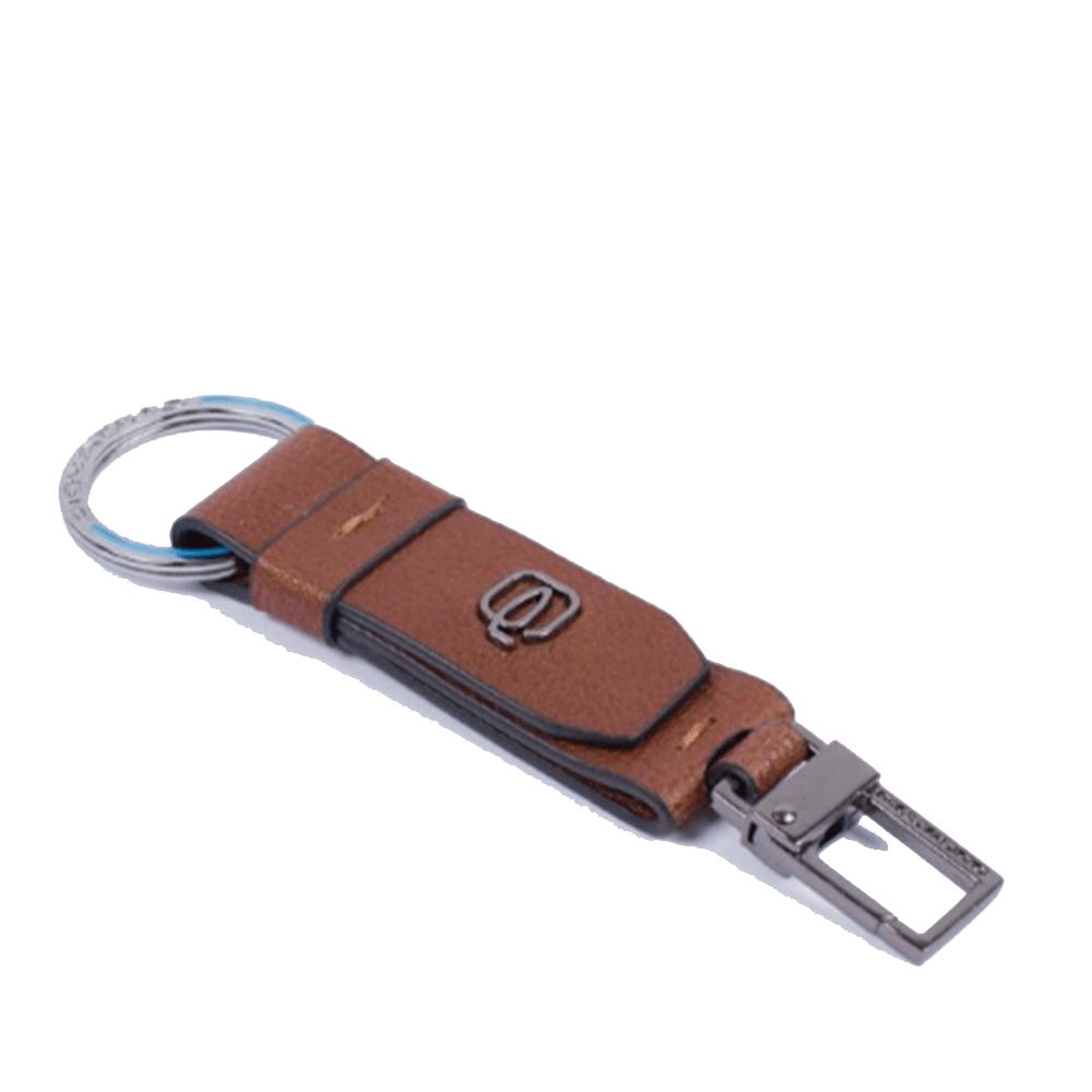 Portachiavi Uomo con Anello e Moschettone PIQUADRO in Pelle Cuoio linea Black Square