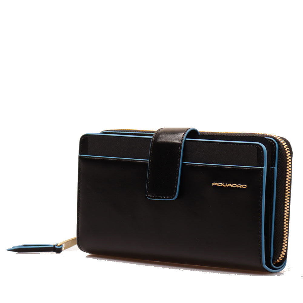 Portafoglio Donna Doppio Scomparto PIQUADRO In Pelle Nera - PD1354B2R Linea Blue Square