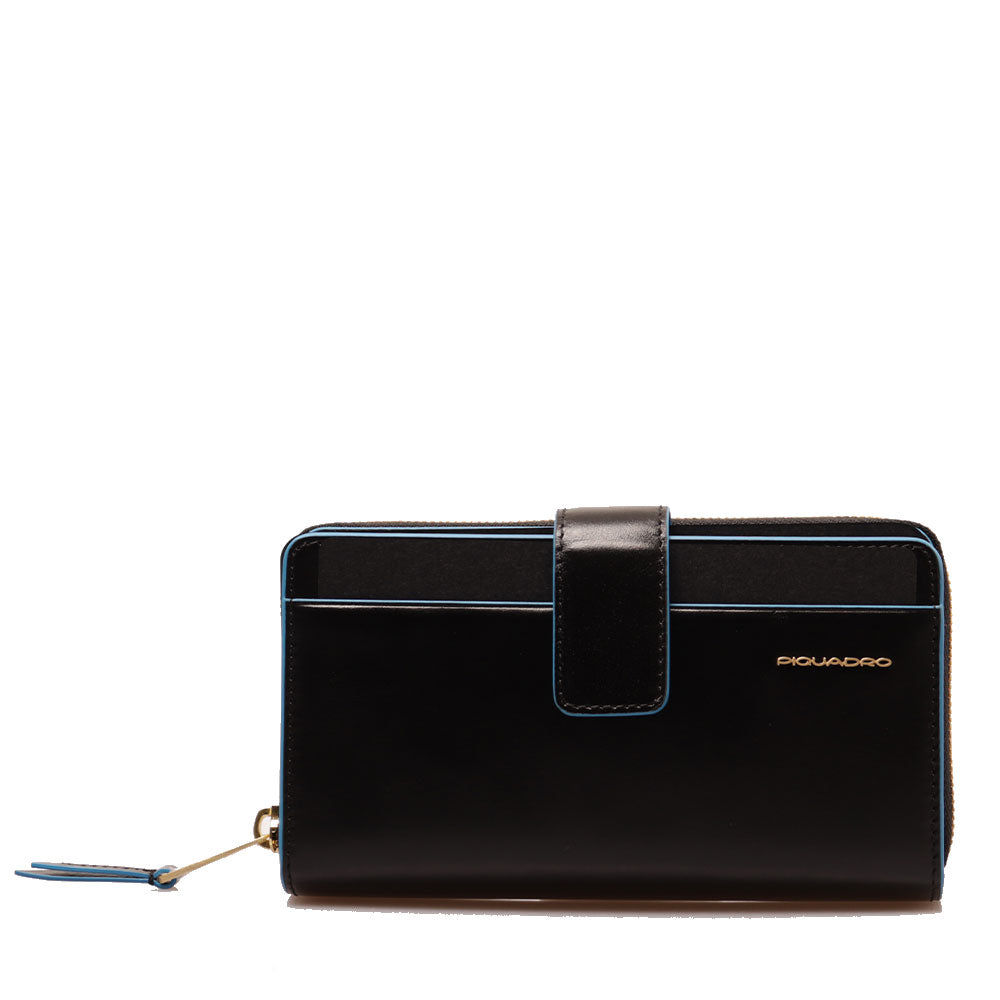 Portafoglio Donna Doppio Scomparto PIQUADRO In Pelle Nera - PD1354B2R Linea Blue Square