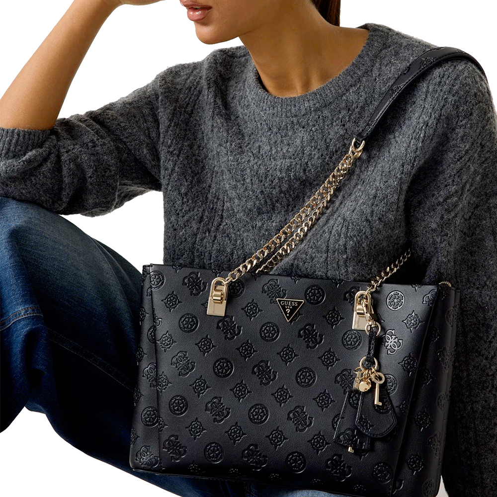 Borsa Donna Shopper a Spalla GUESS Linea Tisha colore Wine Logo