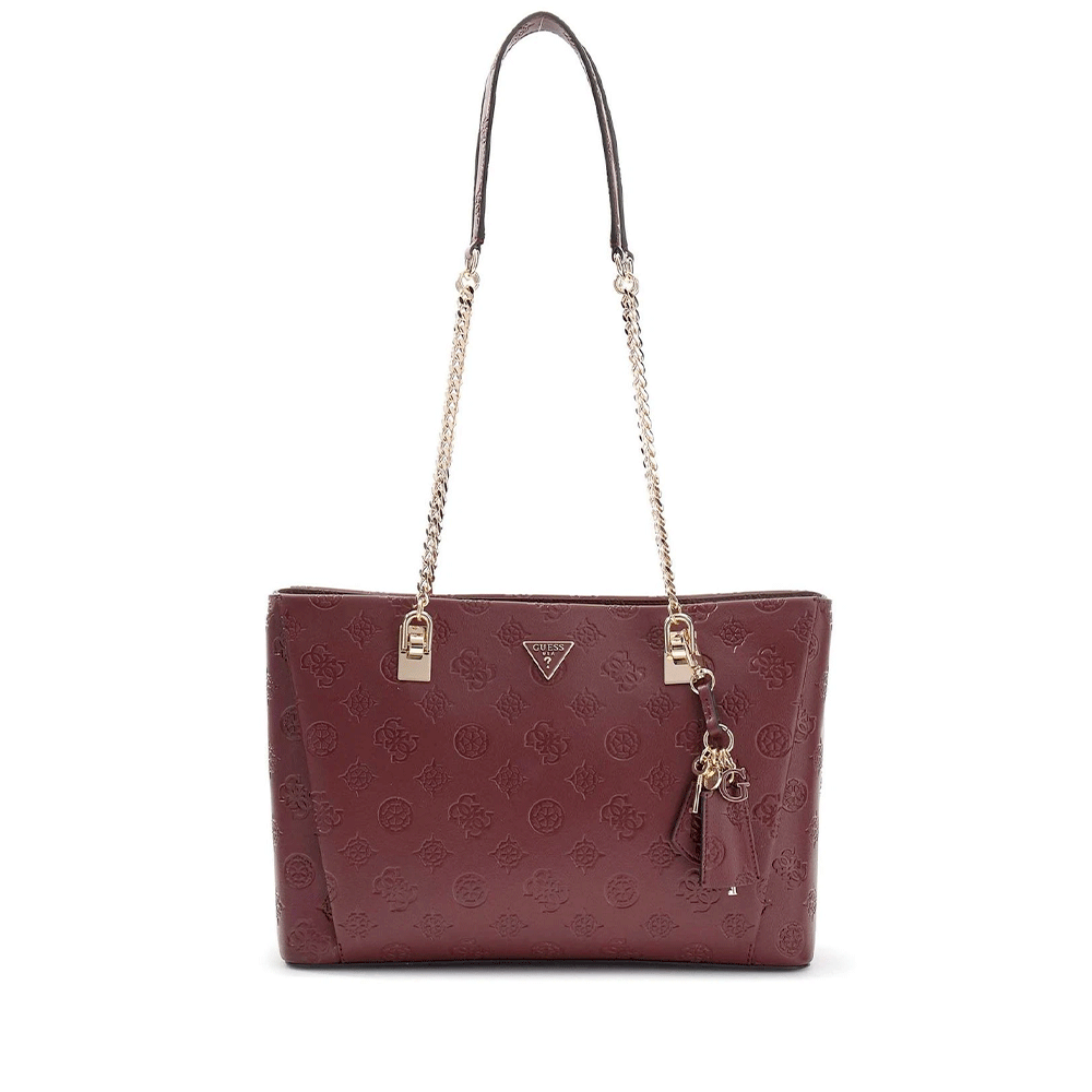 Borsa Donna Shopper a Spalla GUESS Linea Tisha colore Wine Logo