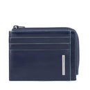 Portafoglio Porta Carte PIQUADRO In Pelle Blu Linea Blue Square Chiuso con Zip