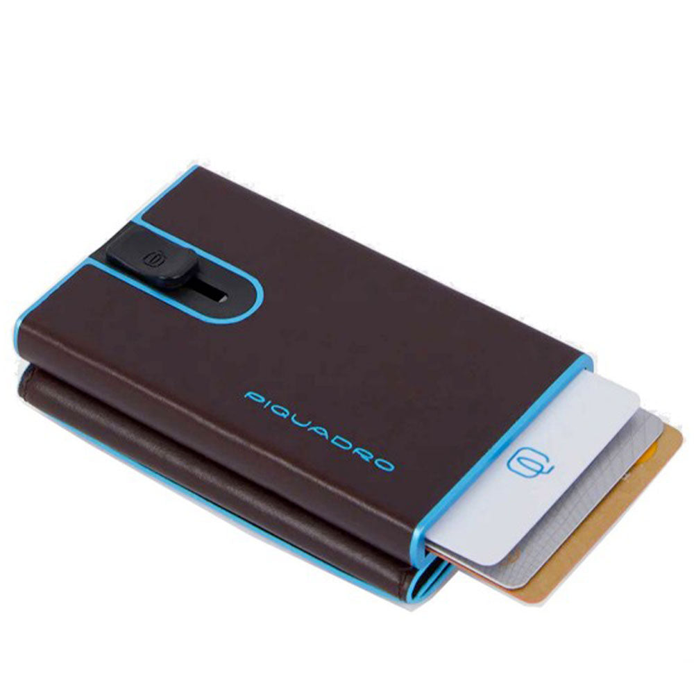 Portacarte PIQUADRO in Pelle e Alluminio con RFID Colore Mogano Linea Blue Square - PP4891B2BLR