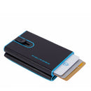 Portacarte PIQUADRO in Pelle e Alluminio con RFID Colore Nero Linea Blue Square - PP4891B2BLR