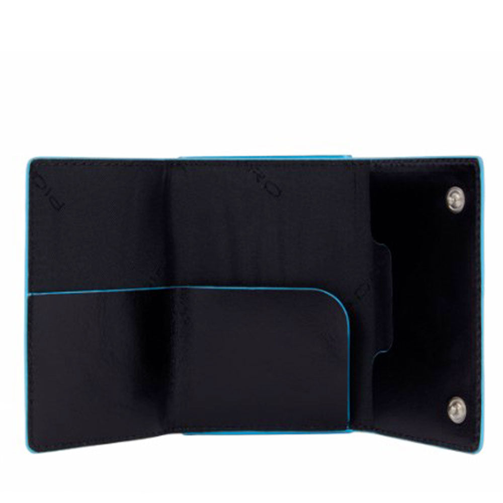 Portacarte PIQUADRO in Pelle e Alluminio con RFID Colore Nero Linea Blue Square - PP4891B2BLR