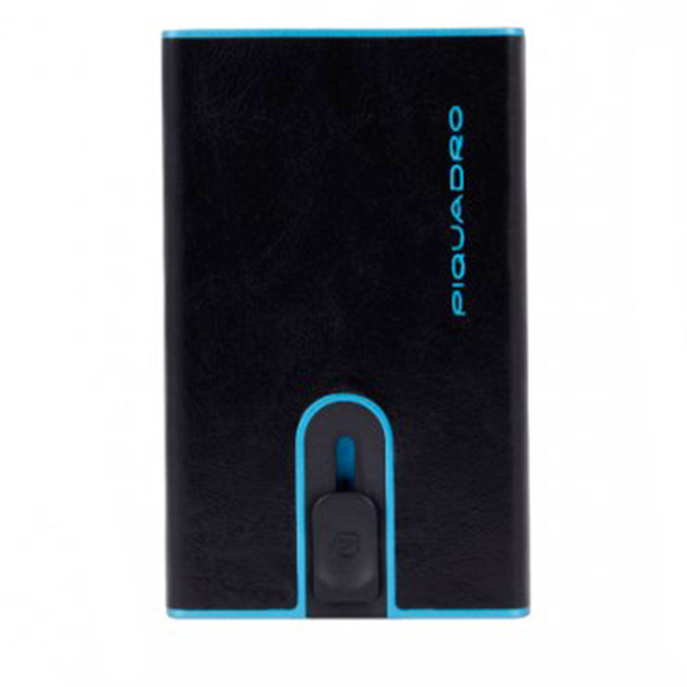 Portacarte PIQUADRO in Pelle e Alluminio con RFID Colore Nero Linea Blue Square - PP4891B2BLR