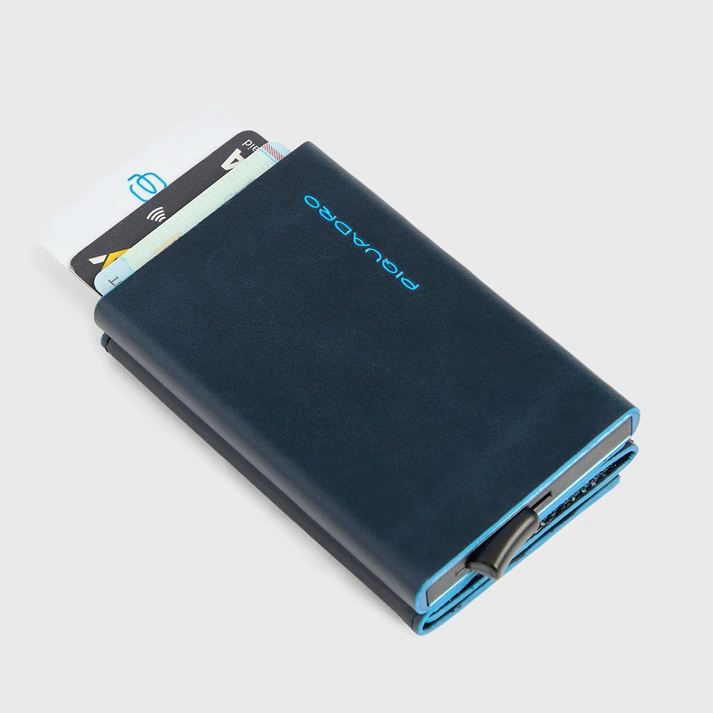 Portacarte PIQUADRO in Pelle e Alluminio con RFID Colore Blu Linea Blue Square - PP5585B2BLR