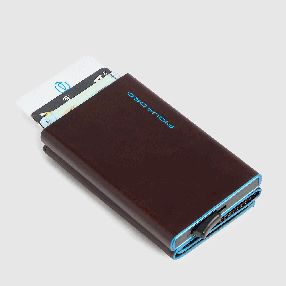 Portacarte PIQUADRO in Pelle e Alluminio con RFID Colore Mogano Linea Blue Square - PP5585B2BLR