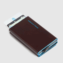 Portacarte PIQUADRO in Pelle e Alluminio con RFID Colore Mogano Linea Blue Square - PP5585B2BLR