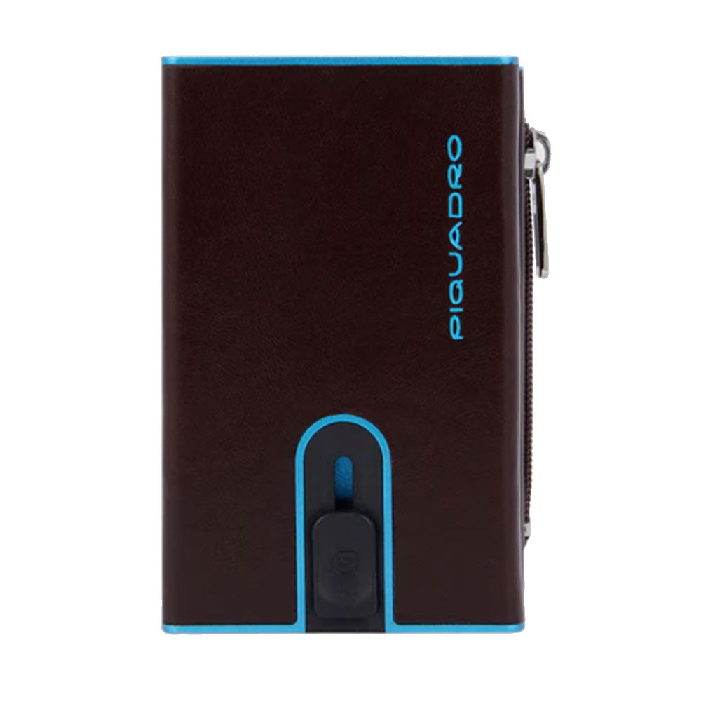 Portacarte PIQUADRO in Pelle e Alluminio con RFID Colore Mogano Linea Blue Square - PP5585B2BLR