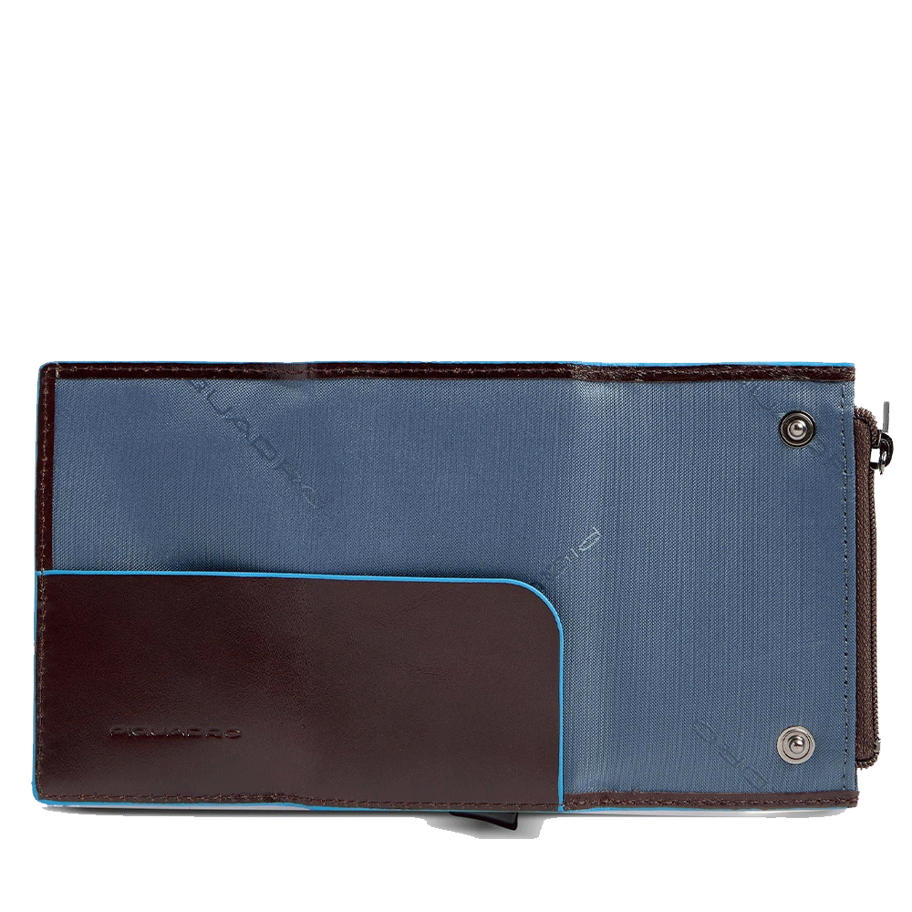 Portacarte PIQUADRO in Pelle e Alluminio con RFID Colore Mogano Linea Blue Square - PP5585B2BLR
