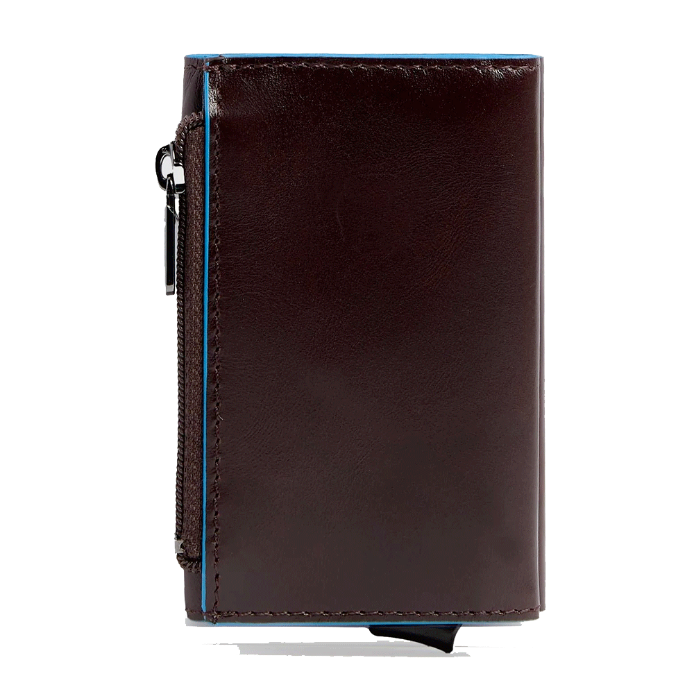 Portacarte PIQUADRO in Pelle e Alluminio con RFID Colore Mogano Linea Blue Square - PP5585B2BLR