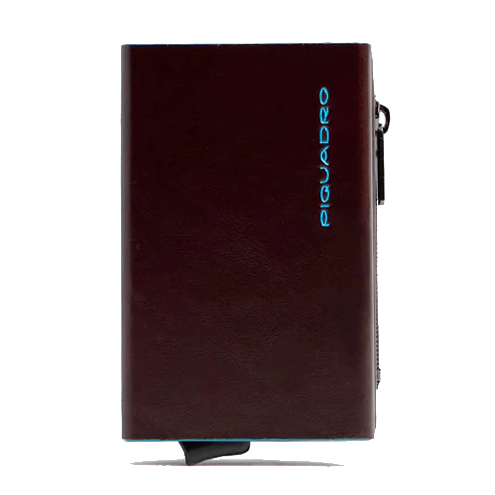 Portacarte PIQUADRO in Pelle e Alluminio con RFID Colore Mogano Linea Blue Square - PP5585B2BLR