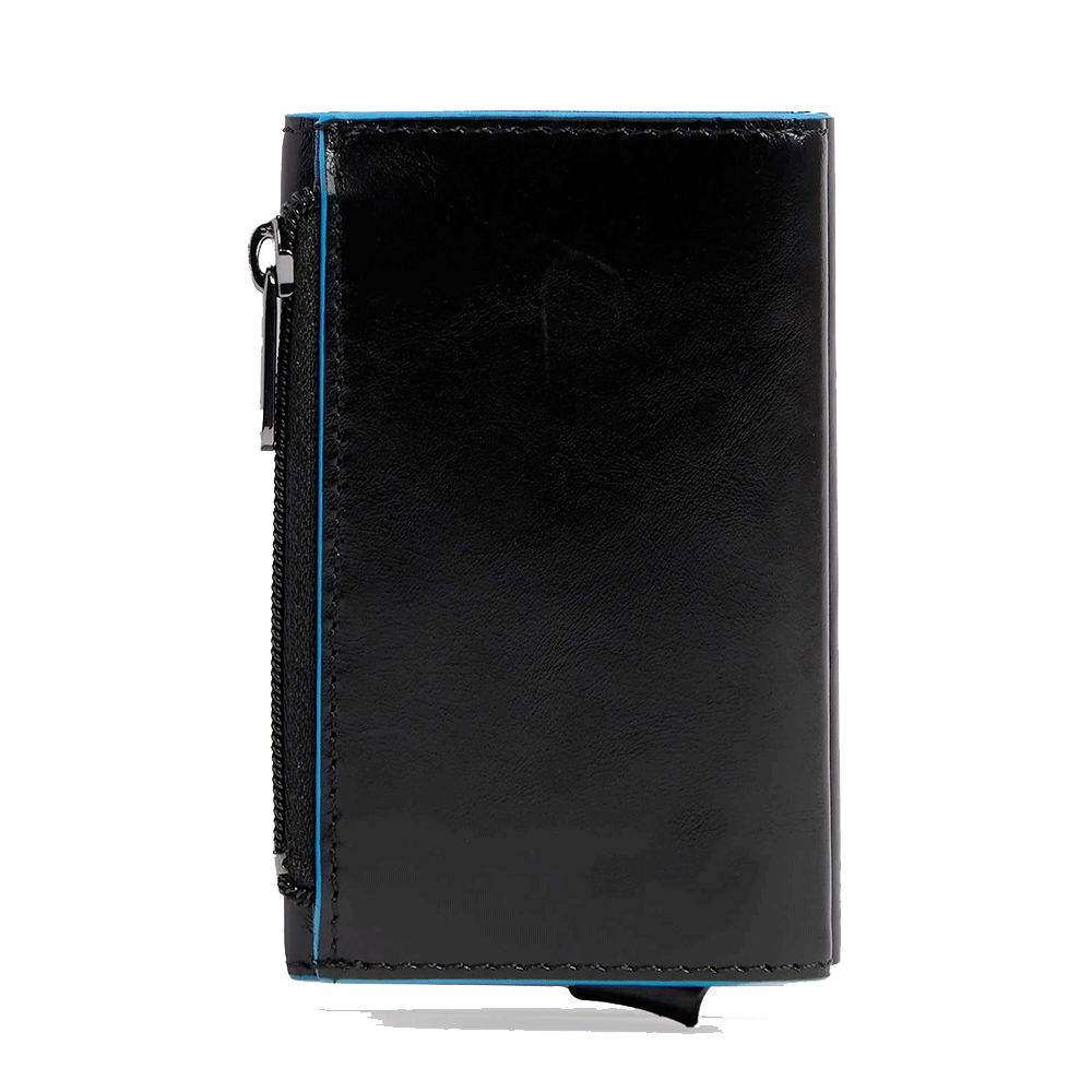 Portacarte PIQUADRO in Pelle e Alluminio con RFID Colore Nero Linea Blue Square - PP5585B2BLR
