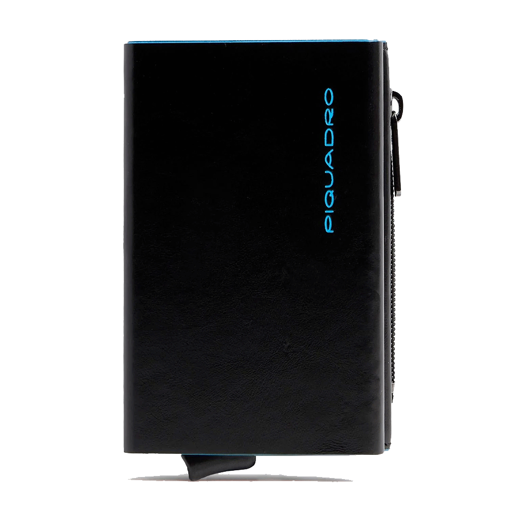 Portacarte PIQUADRO in Pelle e Alluminio con RFID Colore Nero Linea Blue Square - PP5585B2BLR