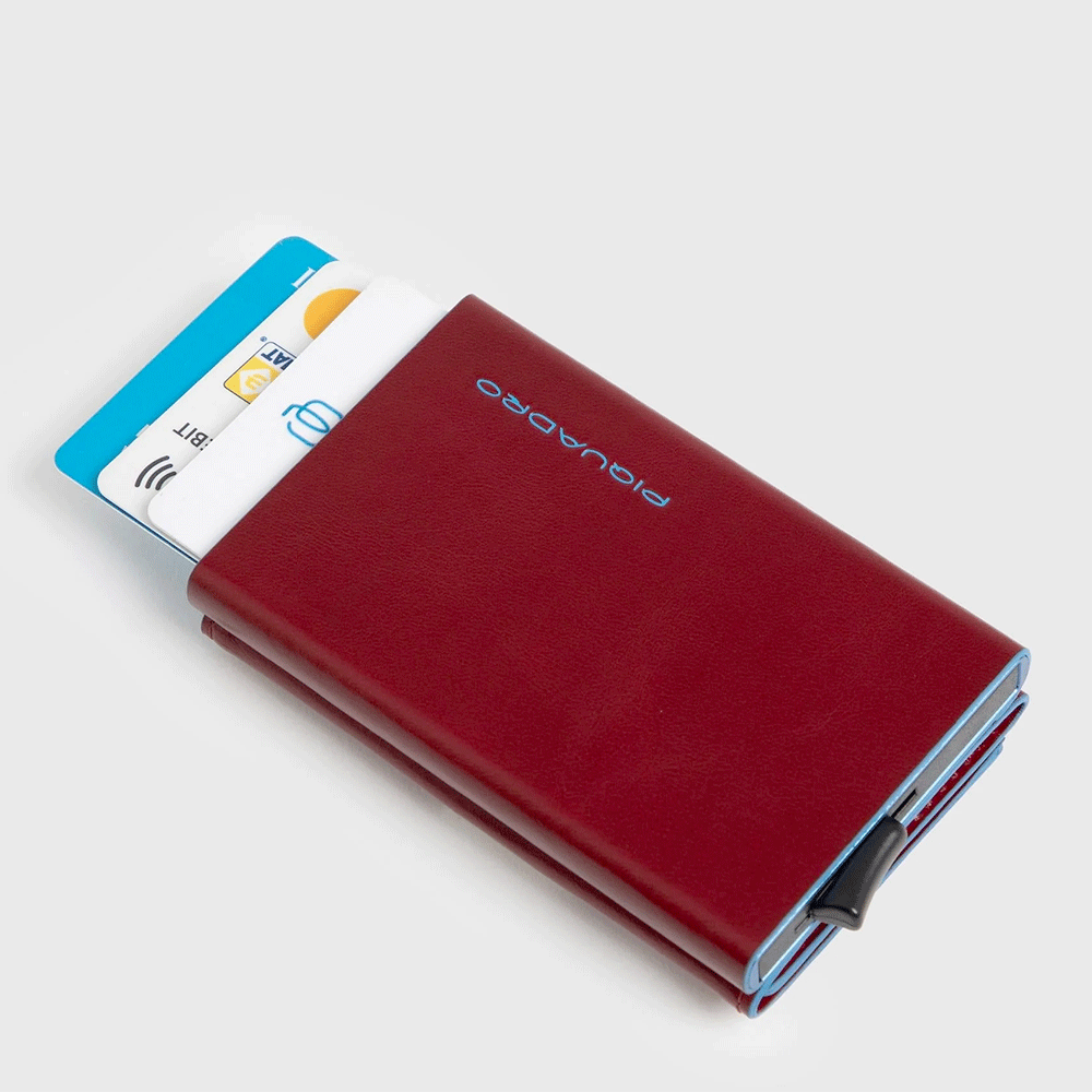 Portacarte PIQUADRO in Pelle e Alluminio con RFID Colore Rosso Linea Blue Square - PP5585B2BLR