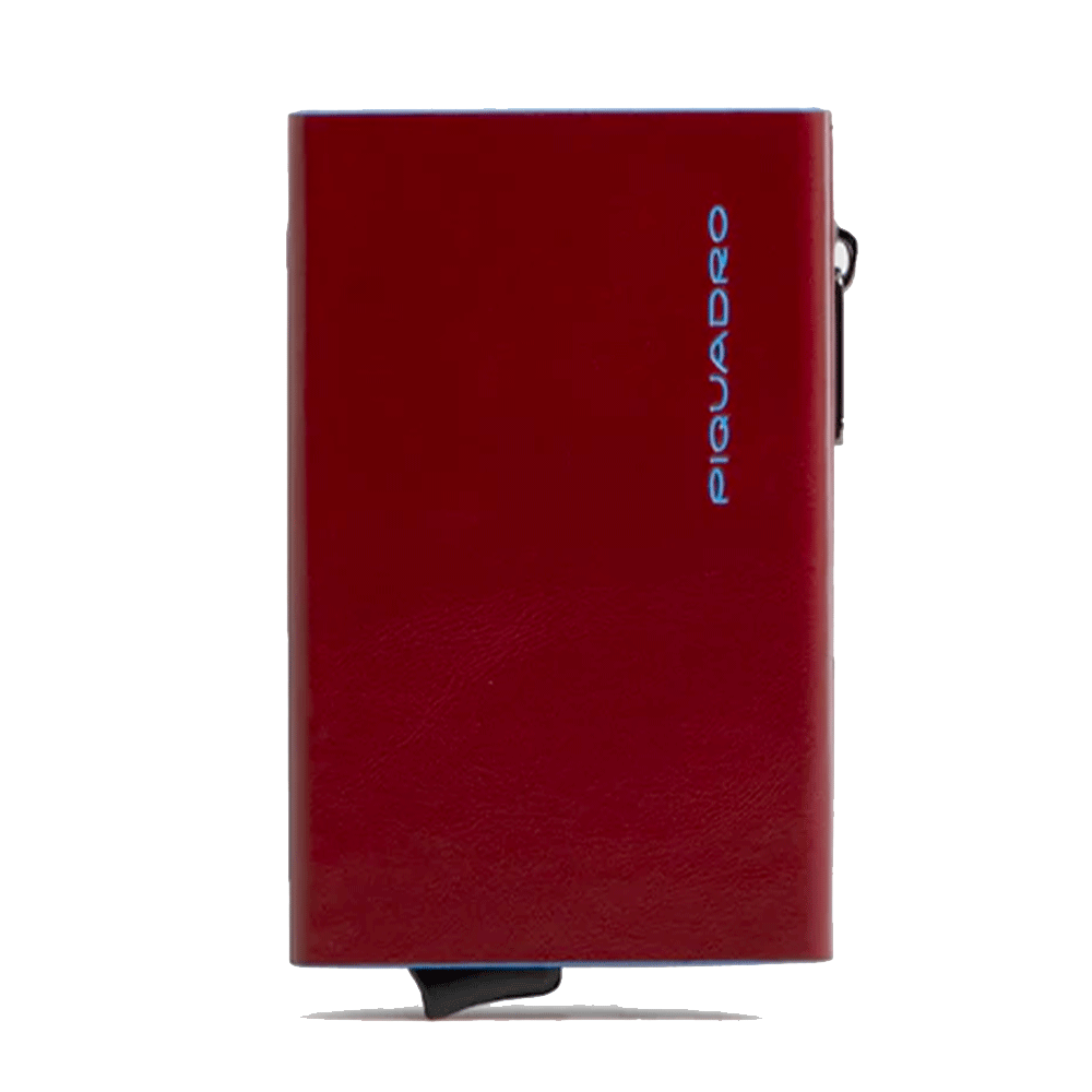 Portacarte PIQUADRO in Pelle e Alluminio con RFID Colore Rosso Linea Blue Square - PP5585B2BLR