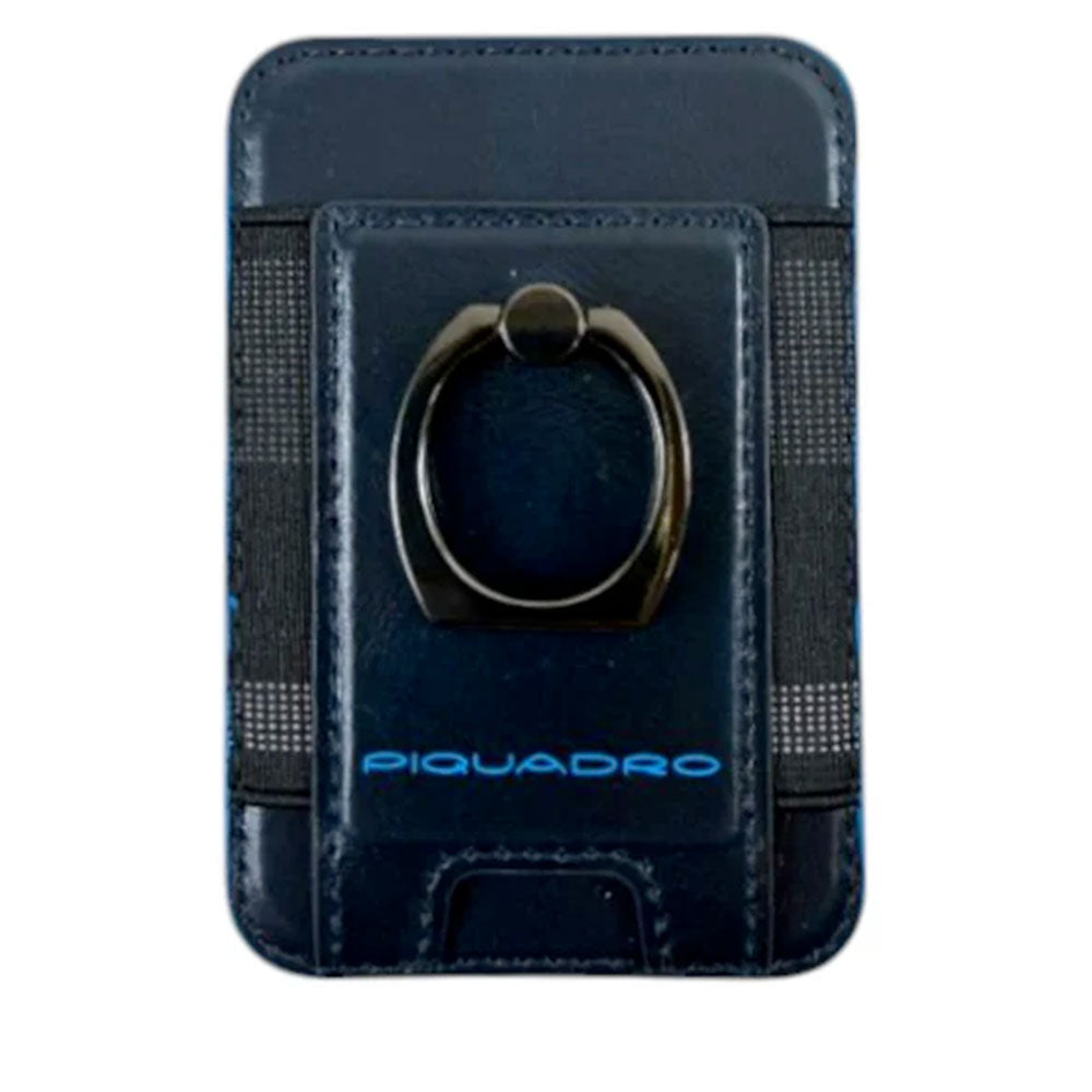Portacarte PIQUADRO MagSafe in Pelle con Anello Colore Blu Linea Blue Square - PP7284B2R