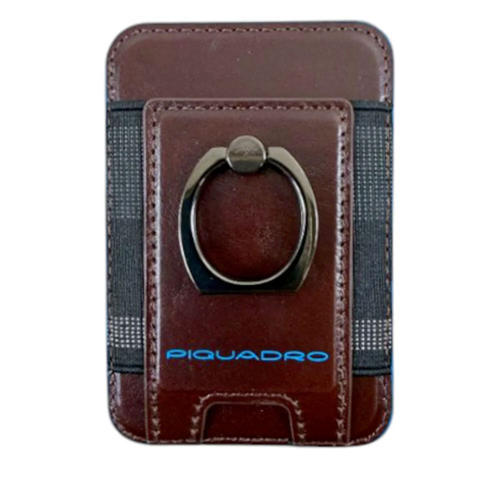 Portacarte PIQUADRO MagSafe in Pelle con Anello Colore Mogano Linea Blue Square - PP7284B2R