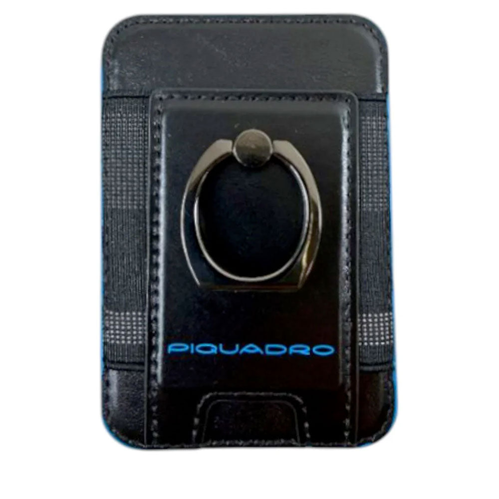 Portacarte PIQUADRO MagSafe in Pelle con Anello Colore Nero Linea Blue Square - PP7284B2R