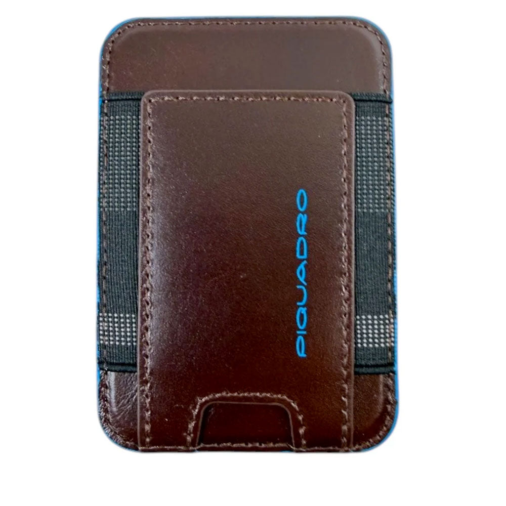 Portacarte PIQUADRO MagSafe in Pelle con RFID Colore Mogano Linea Blue Square - PP7285B2R