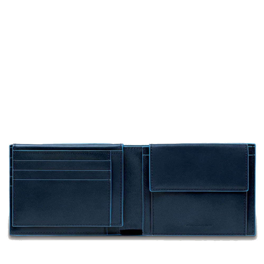 PIQUADRO Herren-Geldbörse mit Klappe und Münzfach aus blauem Leder Blue Square Line – PU1392B2R