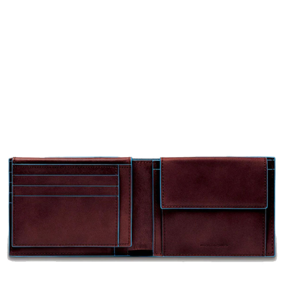 Portafoglio Uomo con Pattina e Portamonete PIQUADRO in Pelle Mogano Linea Blue Square - PU1392B2R