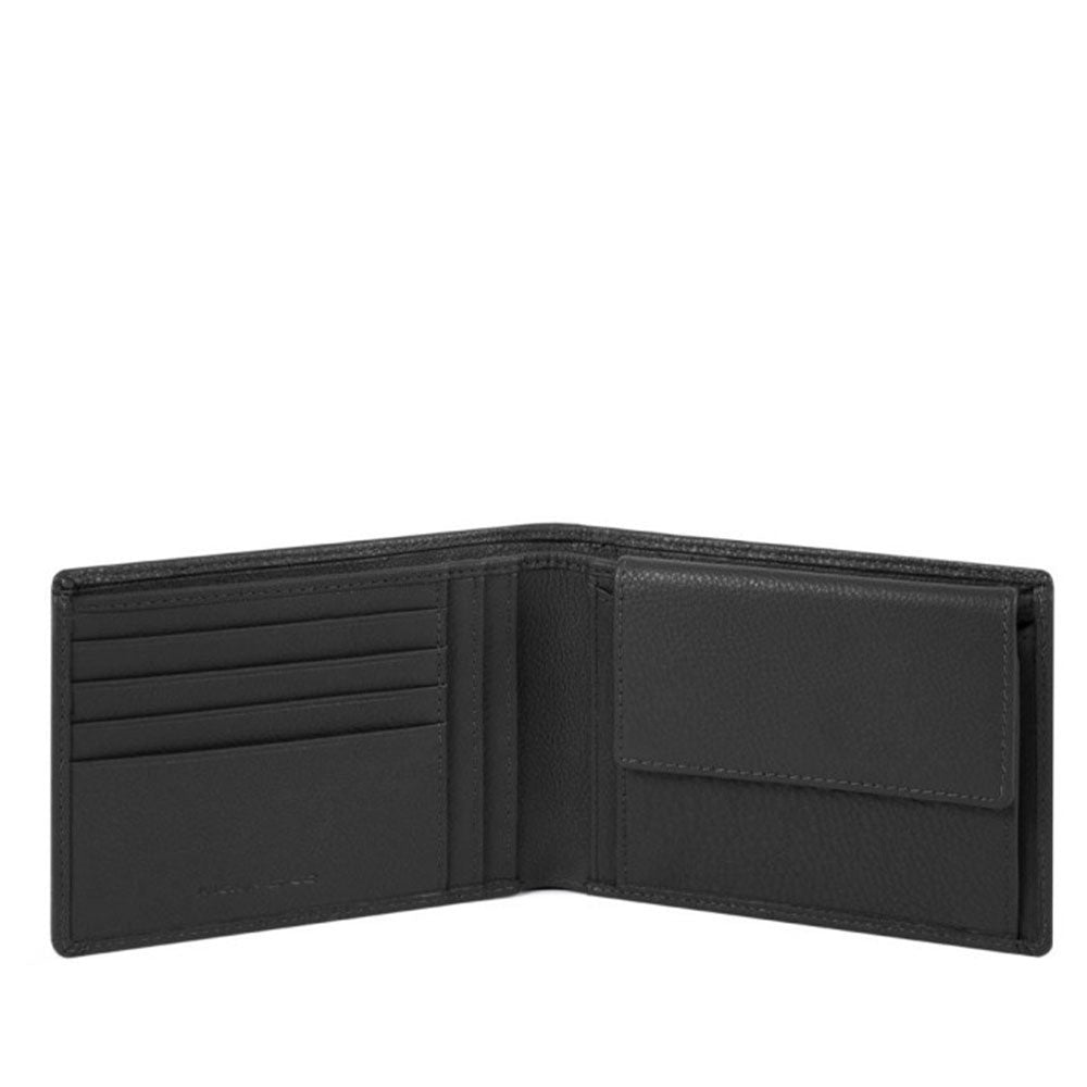 Portafoglio Uomo PIQUADRO con Portamonete in Pelle Nera Linea Akron - PU257AOR