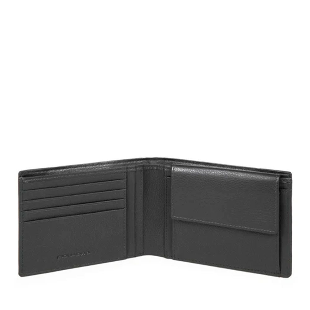 Portafoglio Piquadro Uomo con Portamonete in Pelle Chevron - Nero - PU257P16